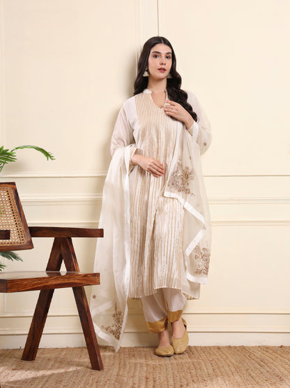 Ivory Golden Gota Stripes Kurta Set