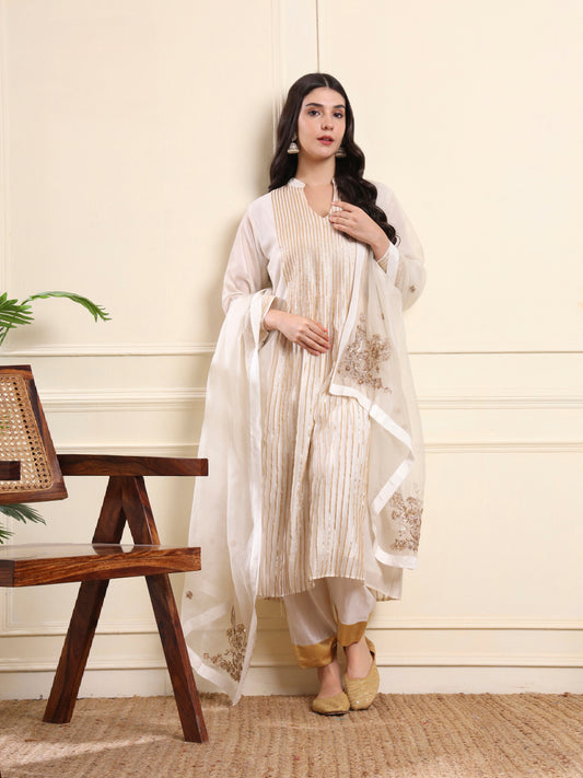 Ivory Golden Gota Stripes Kurta Set