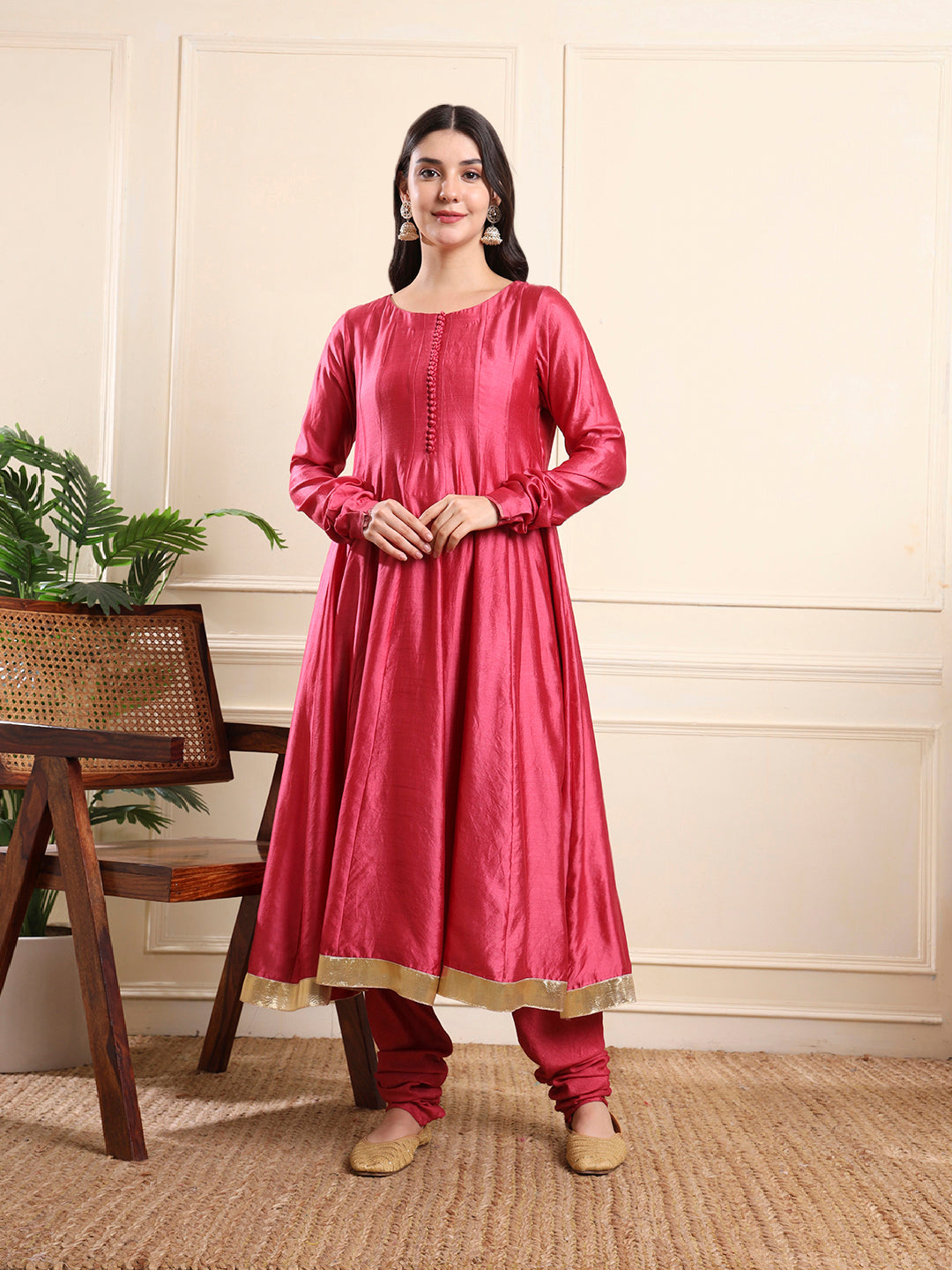 Onion Pink Embroidered Jacket-Style Anarkali Suit