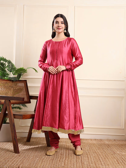 Onion Pink Embroidered Jacket-Style Anarkali Suit