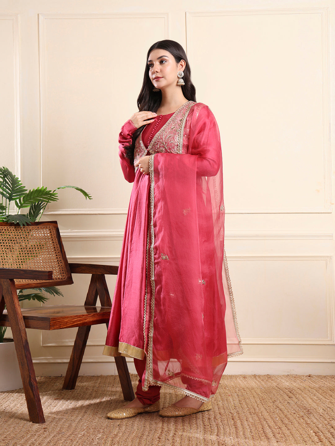 Onion Pink Embroidered Jacket-Style Anarkali Suit