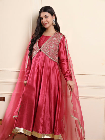 Onion Pink Embroidered Jacket-Style Anarkali Suit