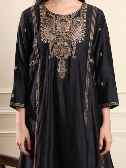 Midnight Black A-Line Embroidered Suit