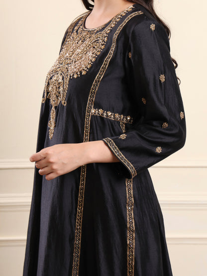 Midnight Black A-Line Embroidered Suit