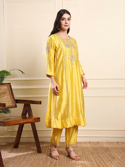 Sunshine Yellow Embroidered ALine Suit