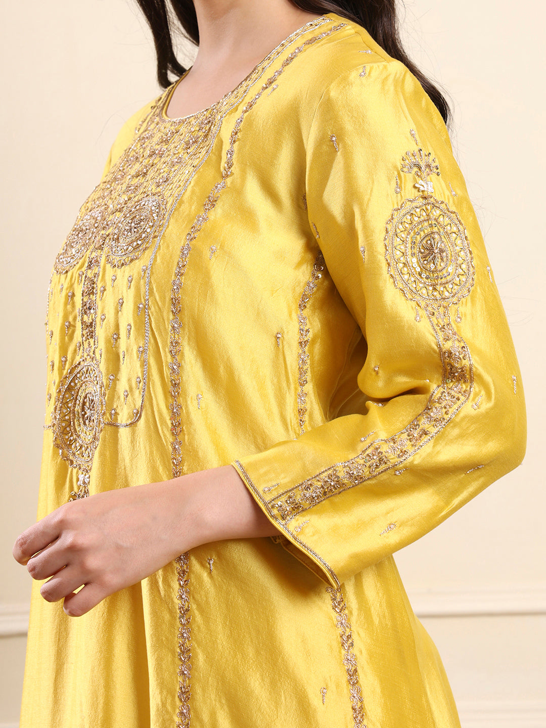 Sunshine Yellow Embroidered ALine Suit