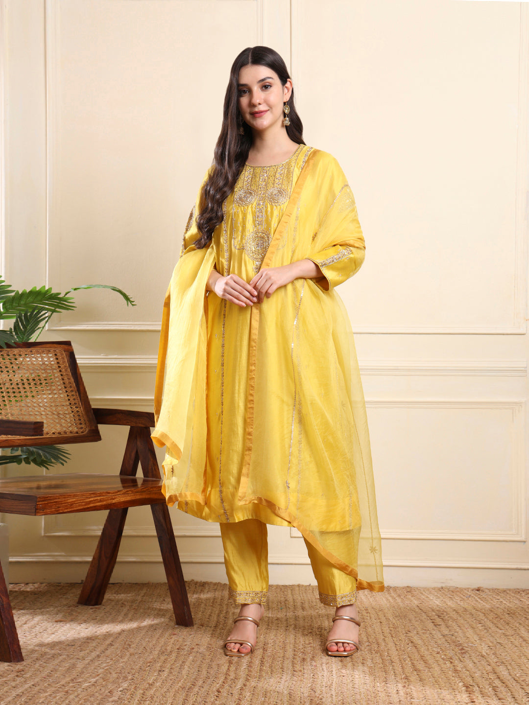 Sunshine Yellow Embroidered ALine Suit