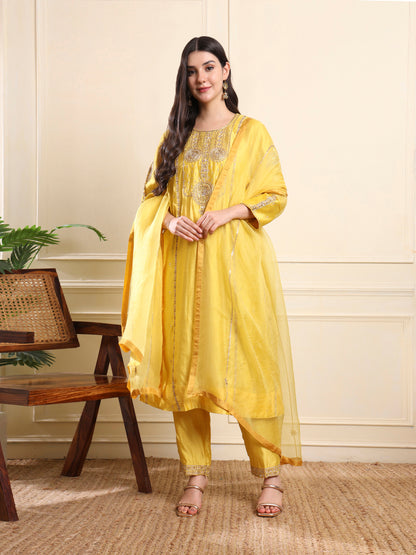 Sunshine Yellow Embroidered ALine Suit