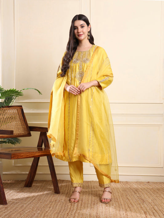 Sunshine Yellow Embroidered ALine Suit