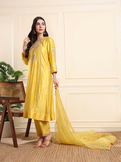 Sunshine Yellow Embroidered ALine Suit