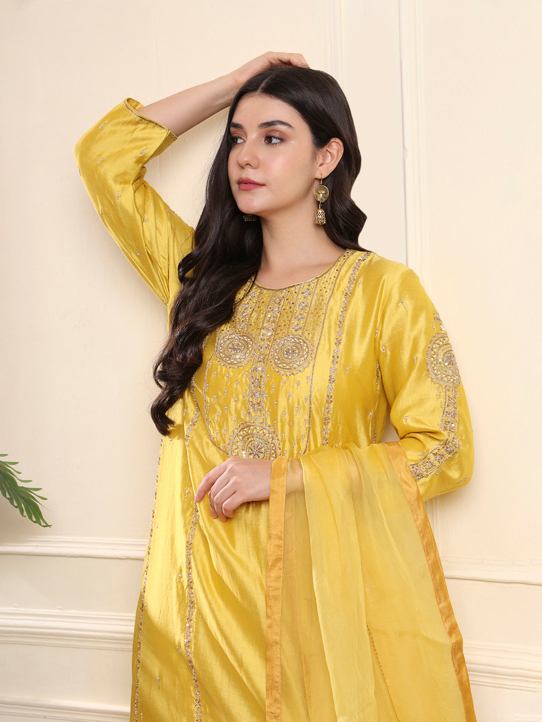Sunshine Yellow Embroidered ALine Suit