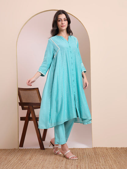 Aqua Breeze Embroidered Suit