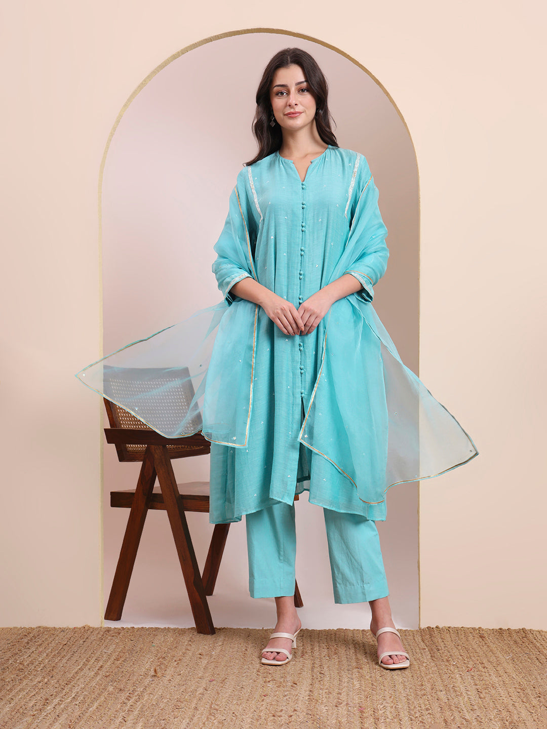 Aqua Breeze Embroidered Suit