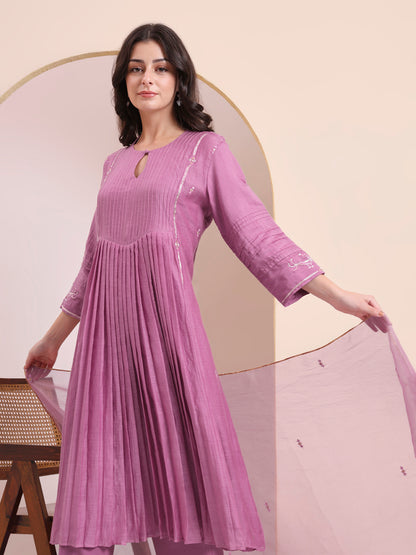 Mauve Pleated Anarkali Set