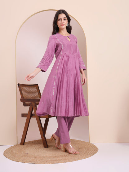Mauve Pleated Anarkali Set