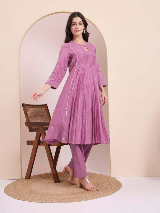 Mauve Pleated Anarkali Set