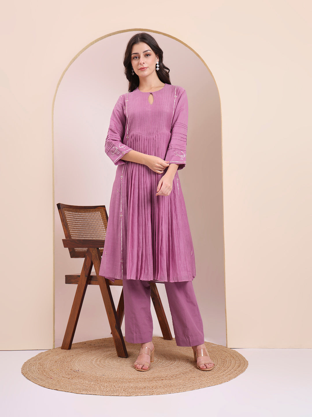 Mauve Pleated Anarkali Set