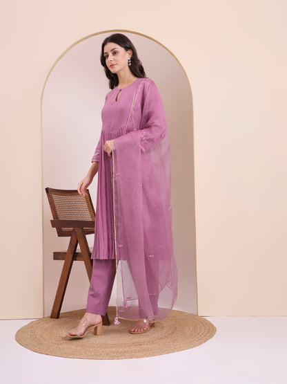 Mauve Pleated Anarkali Set