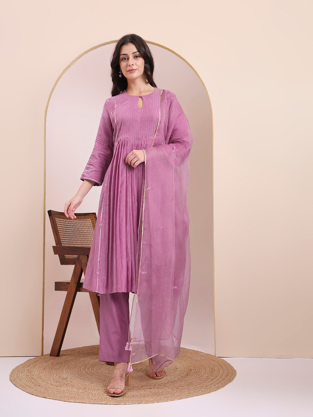 Mauve Pleated Anarkali Set