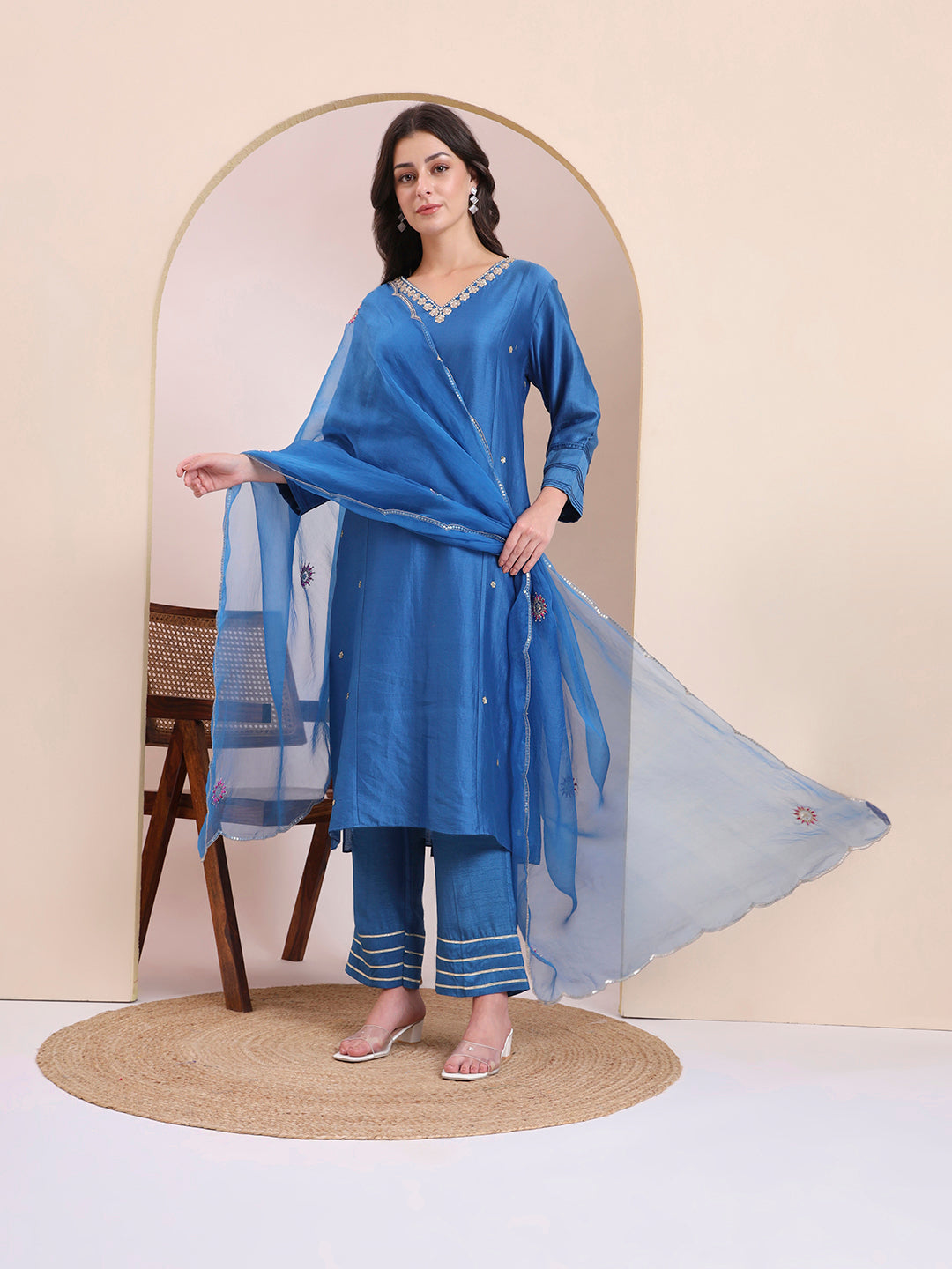 Sapphire Blue Embroidered Suit Set