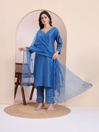 Sapphire Blue Embroidered Suit Set