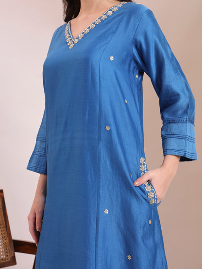 Sapphire Blue Embroidered Suit Set
