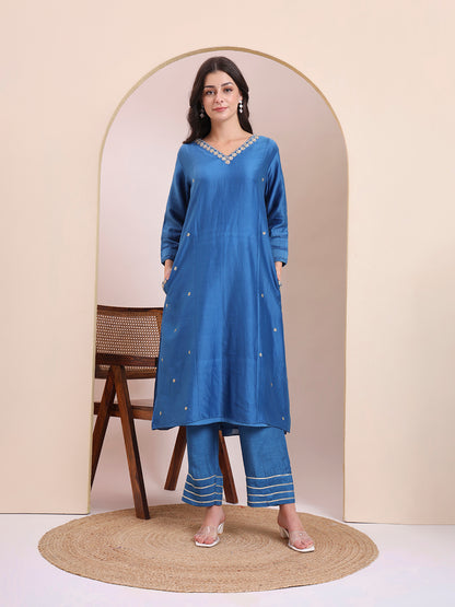 Sapphire Blue Embroidered Suit Set