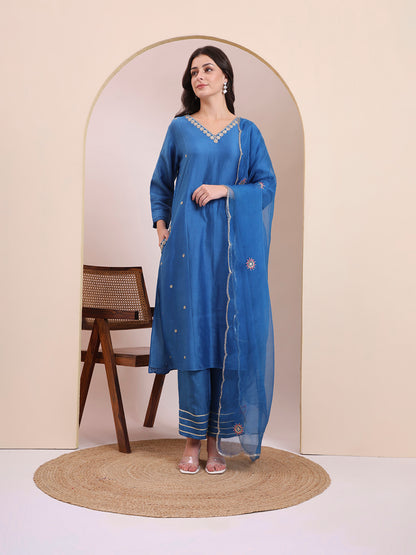 Sapphire Blue Embroidered Suit Set