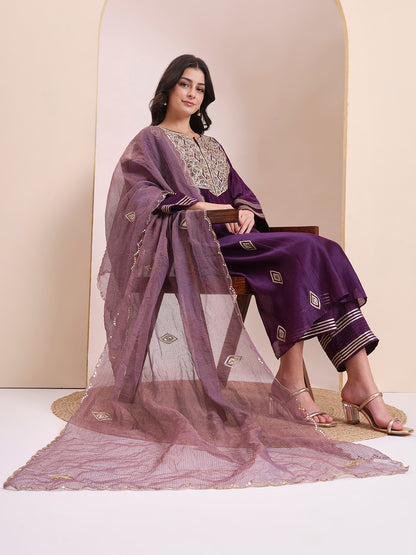 Royal Purple Embroidered Suit Set