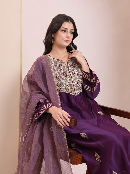 Royal Purple Embroidered Suit Set