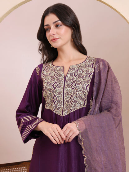 Royal Purple Embroidered Suit Set