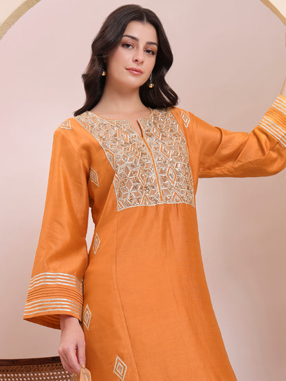 Sunset Orange Embroidered Suit Set