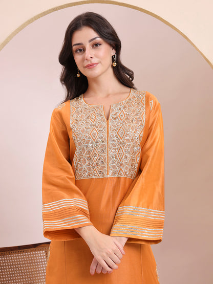 Sunset Orange Embroidered Suit Set