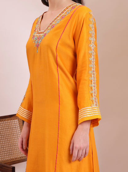 Marigold Orange & Pink Embroidered Kurta Set