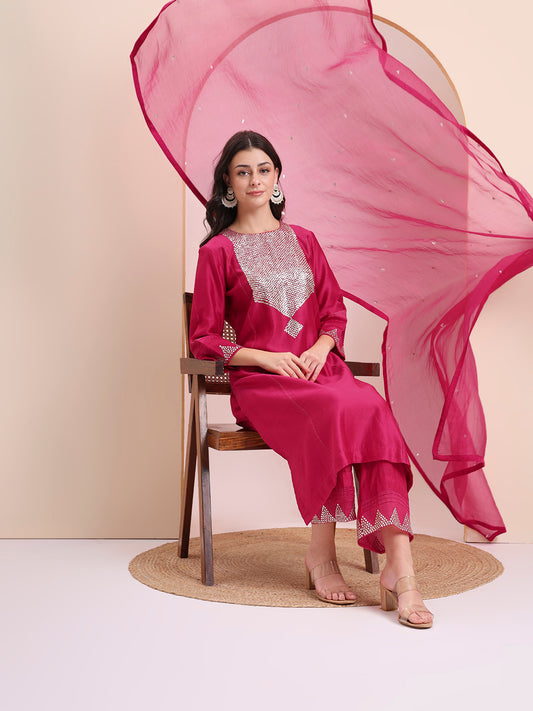 Rani Pink Embellished Suit Set