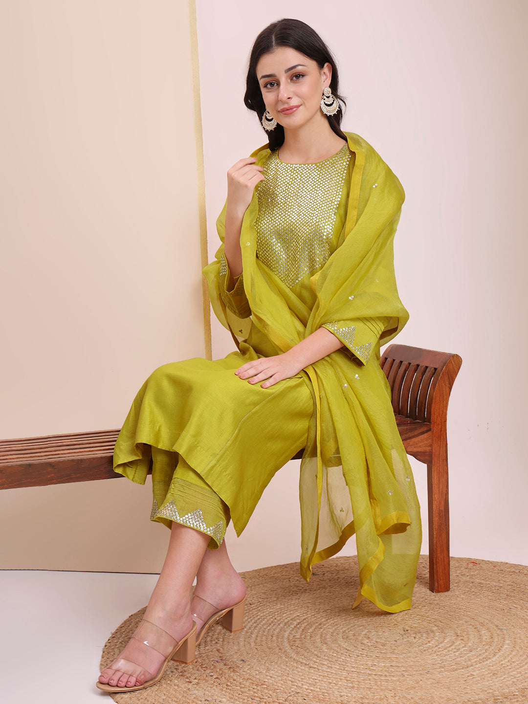 LIME Green Sequin Suit Set