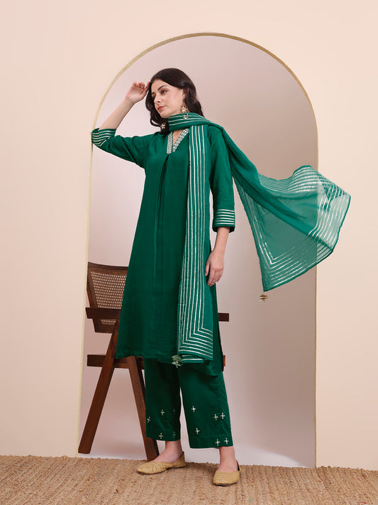 Emerald Green Gota Striped Suit Set