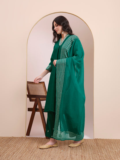Emerald Green Gota Striped Suit Set