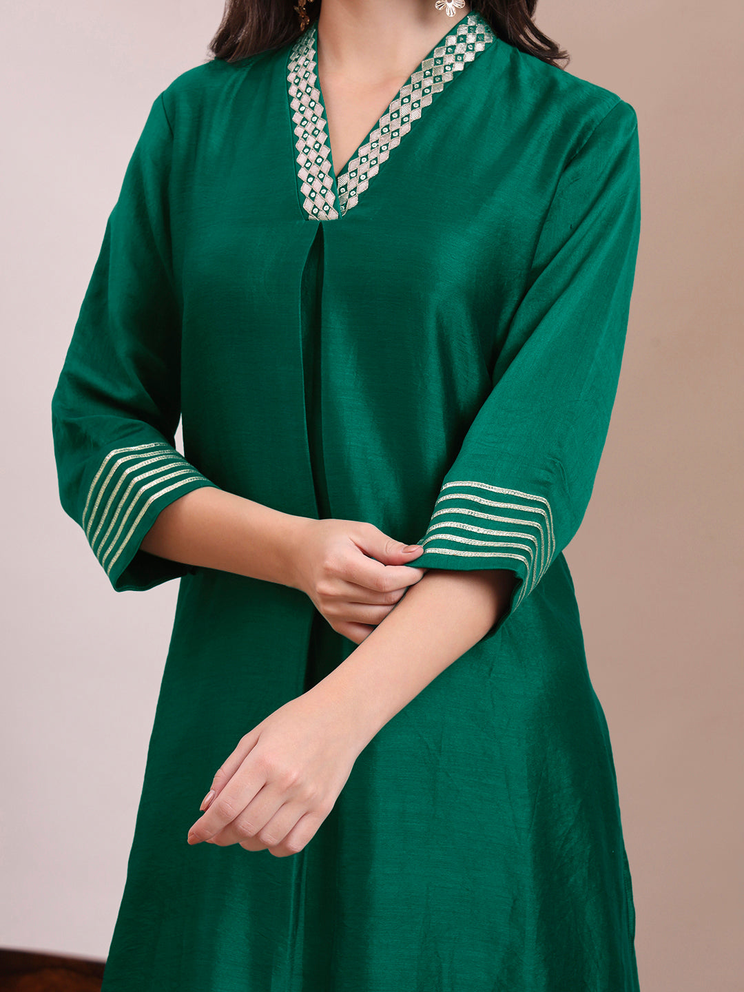 Emerald Green Gota Striped Suit Set