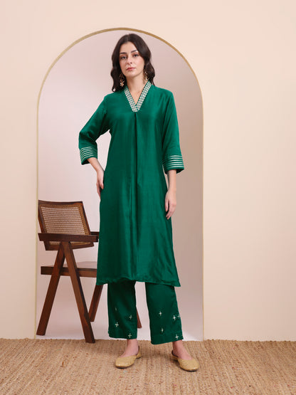 Emerald Green Gota Striped Suit Set