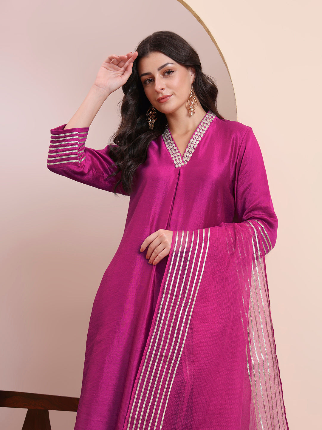Fuchsia Gota Stripe Kurta Set