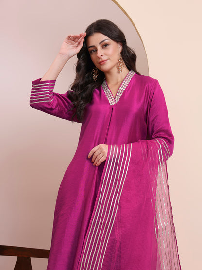 Fuchsia Gota Stripe Kurta Set