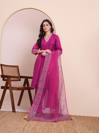 Fuchsia Gota Stripe Kurta Set
