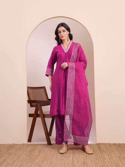 Fuchsia Gota Stripe Kurta Set