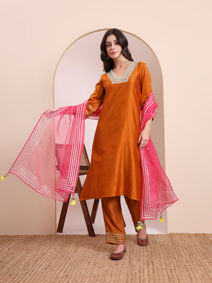 Zariya Orange & Pink Gota Kurta Set