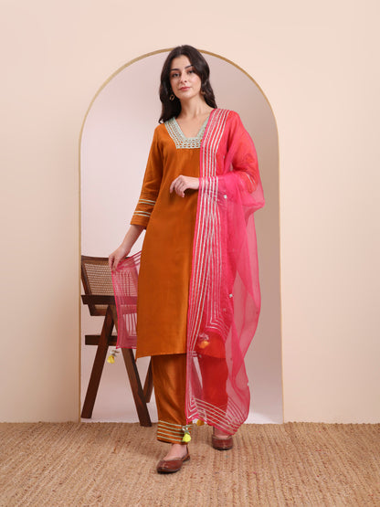Zariya Orange & Pink Gota Kurta Set