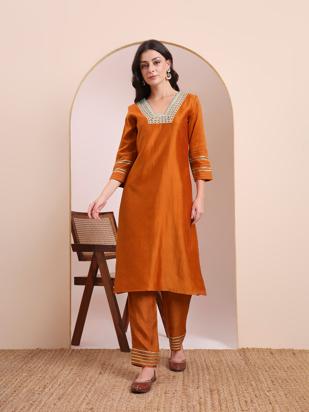 Zariya Orange & Pink Gota Kurta Set