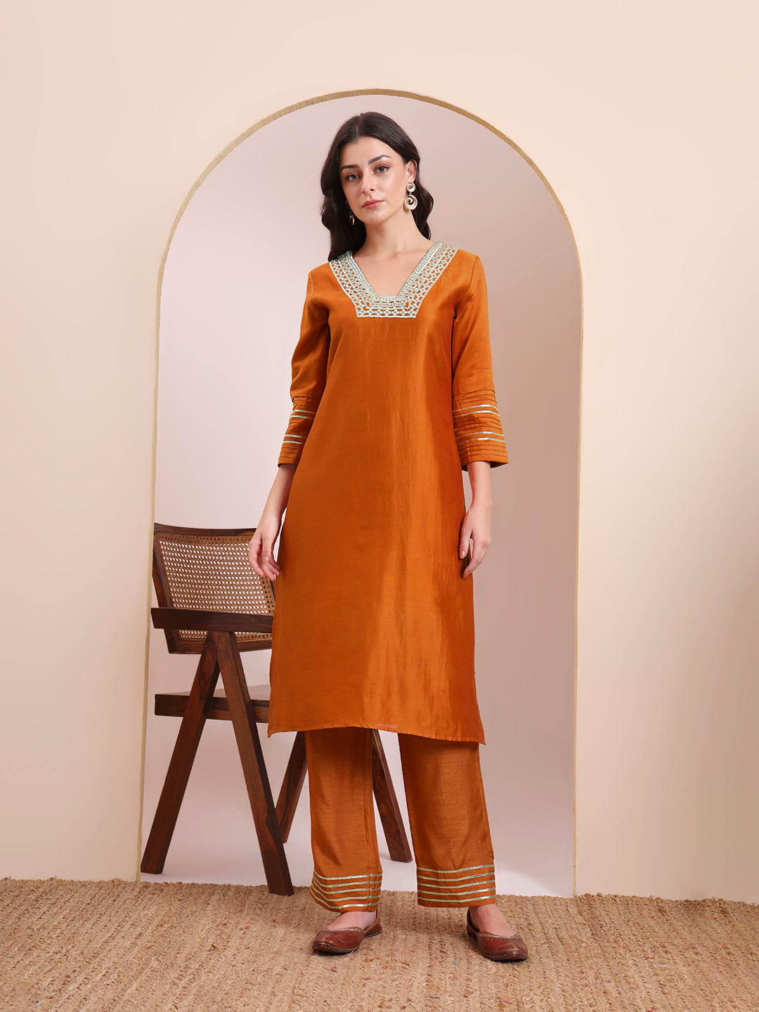 Zariya Orange & Pink Gota Kurta Set
