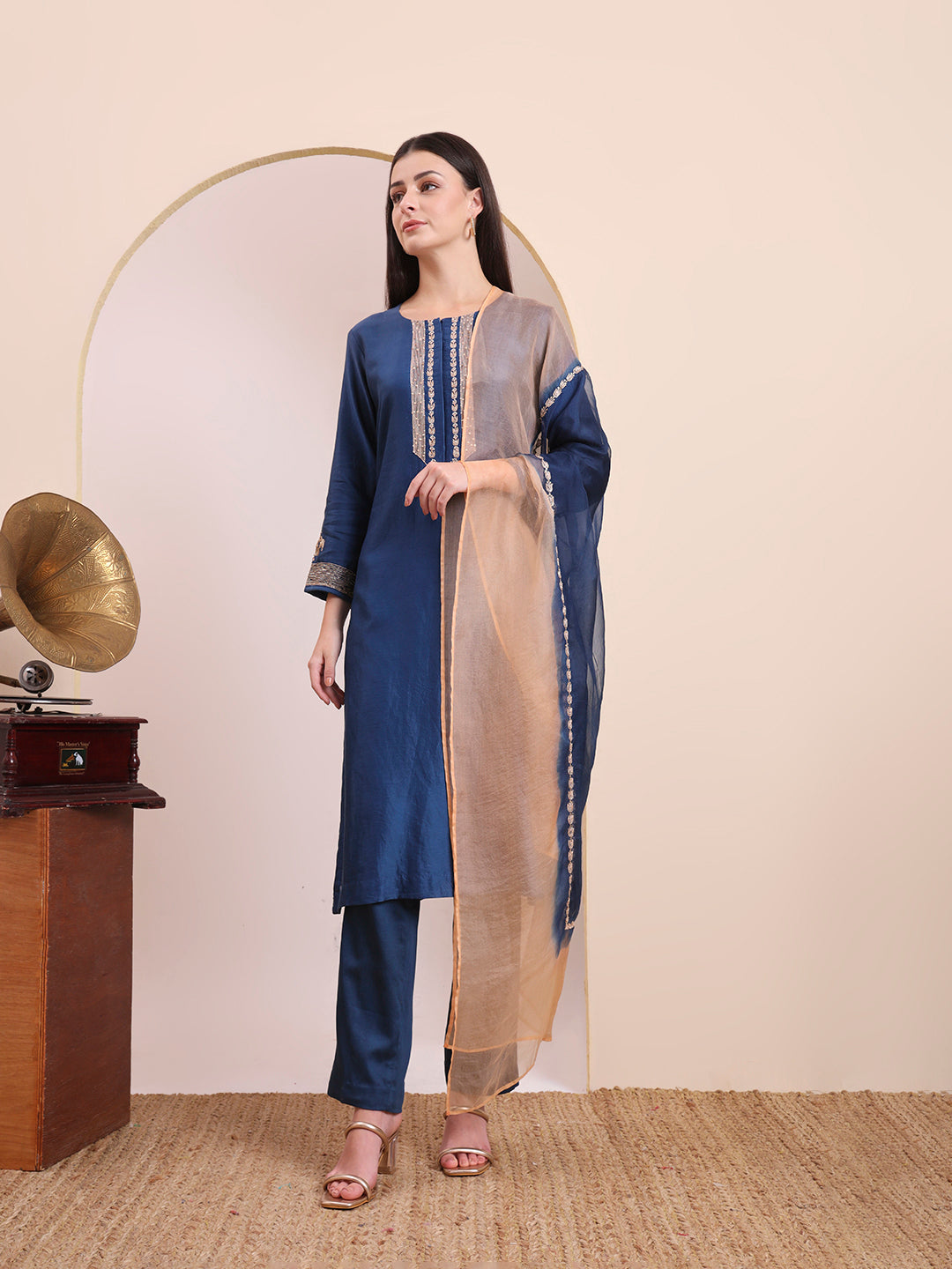 Midnight Blue Sequin & Thread Work Kurta Set