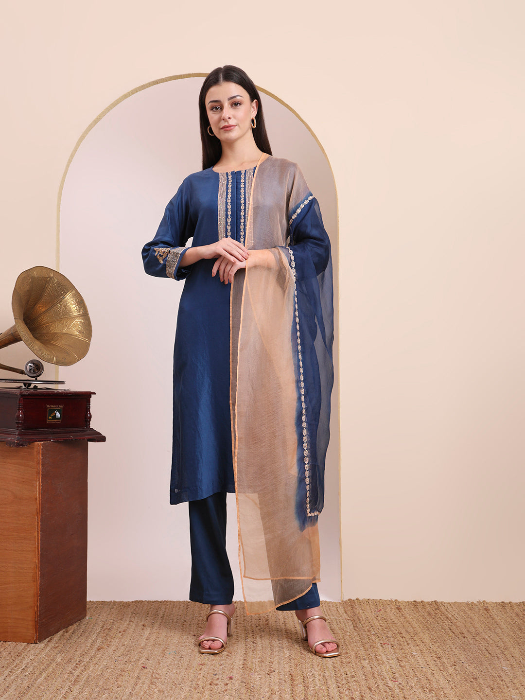 Midnight Blue Sequin & Thread Work Kurta Set